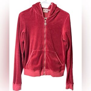 EUC Red Velour front zip long sleeve Juicy Couture sweater.